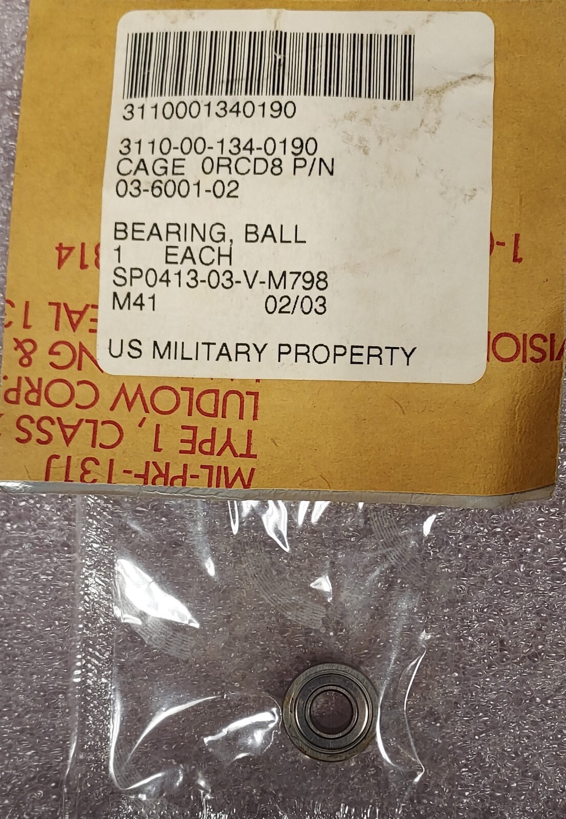 ‘1 PIECE’ – PN# R-4ZZR, 03-6001-02, R4ZZ – BEARING, BALL