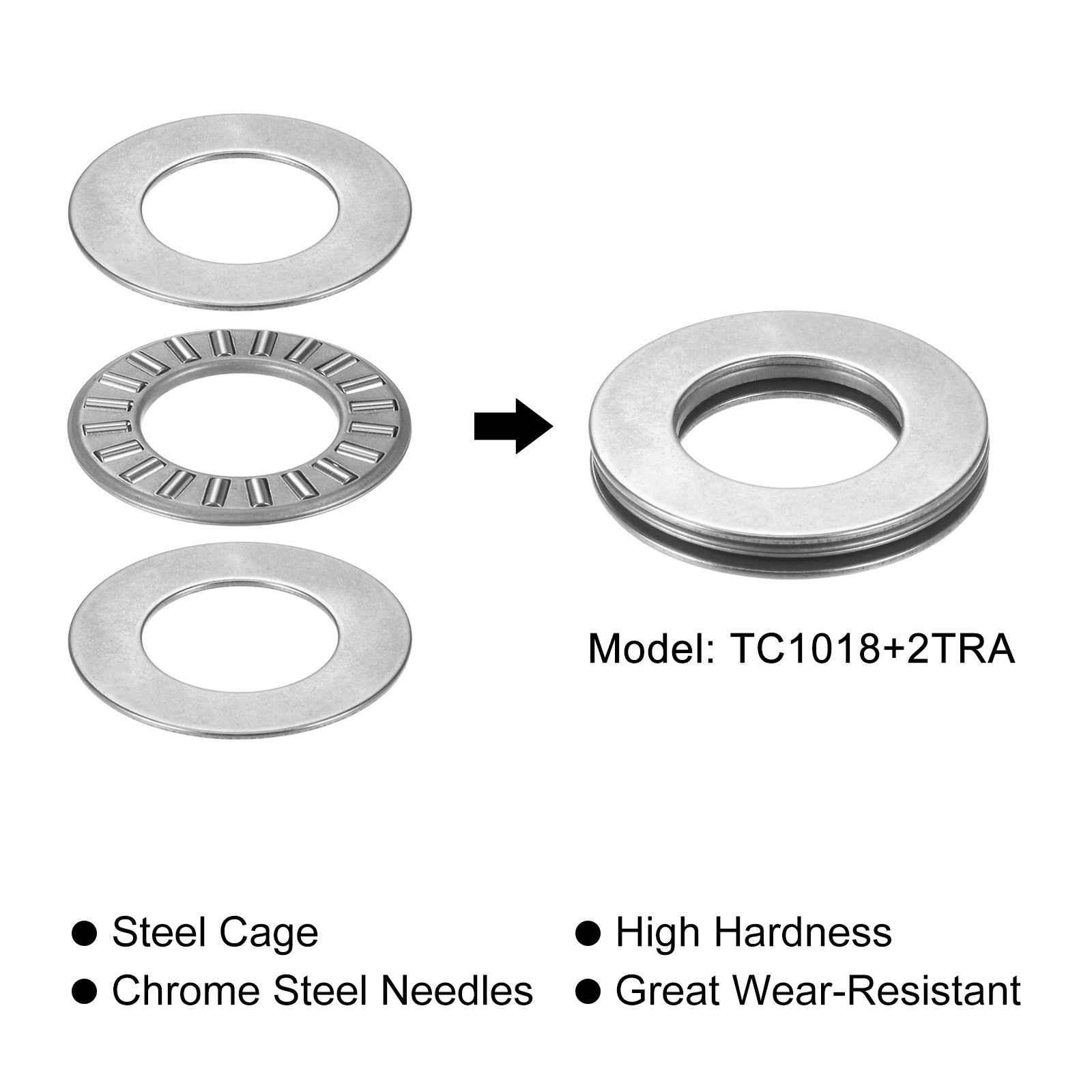 10pcs 5/8″ Bore 1-1/8″ OD 5/64″ Thickness Needle Roller Thrust Bearings w Washer