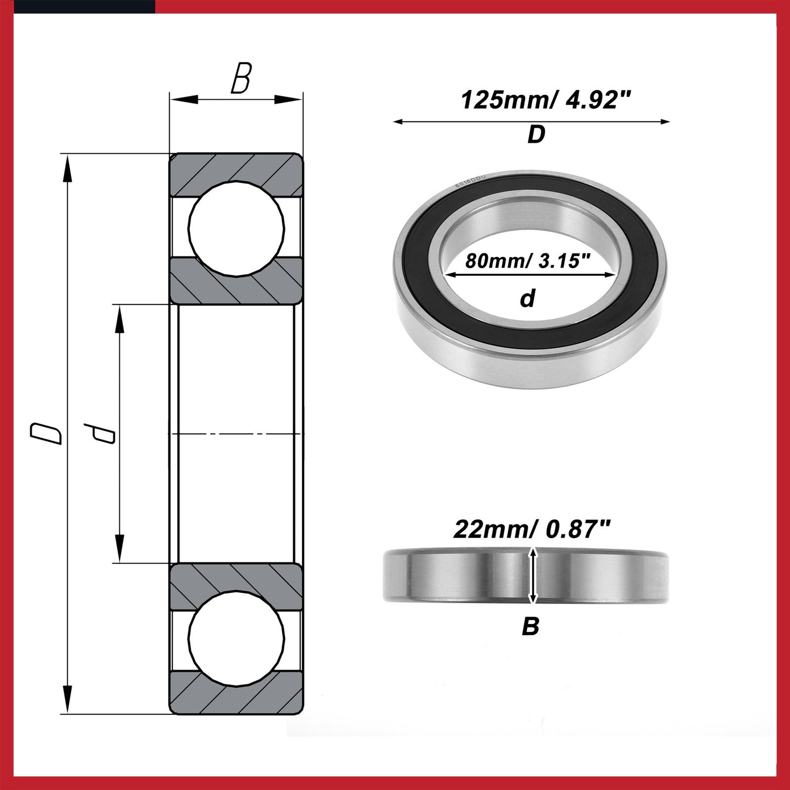 6016DDU Deep Groove Ball Bearings 80x125x22mm 1 Pcs Scooter Skateboard Wheel