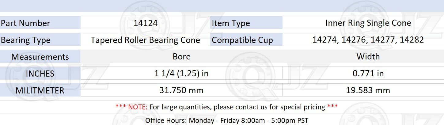 [2-Pack] 14124 Tapered Roller Inner Ring Cone 1 1/4″ (Bore) x 0.771″ (Width)