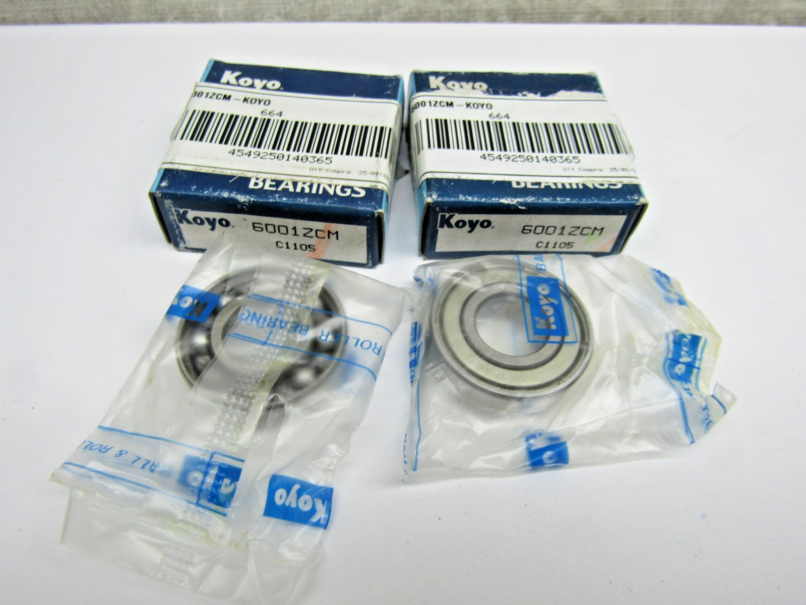 (Lot of 2) Koyo 6001-Z 12mm x 28mm x 8mm Bearing with Metal Shield on One Side