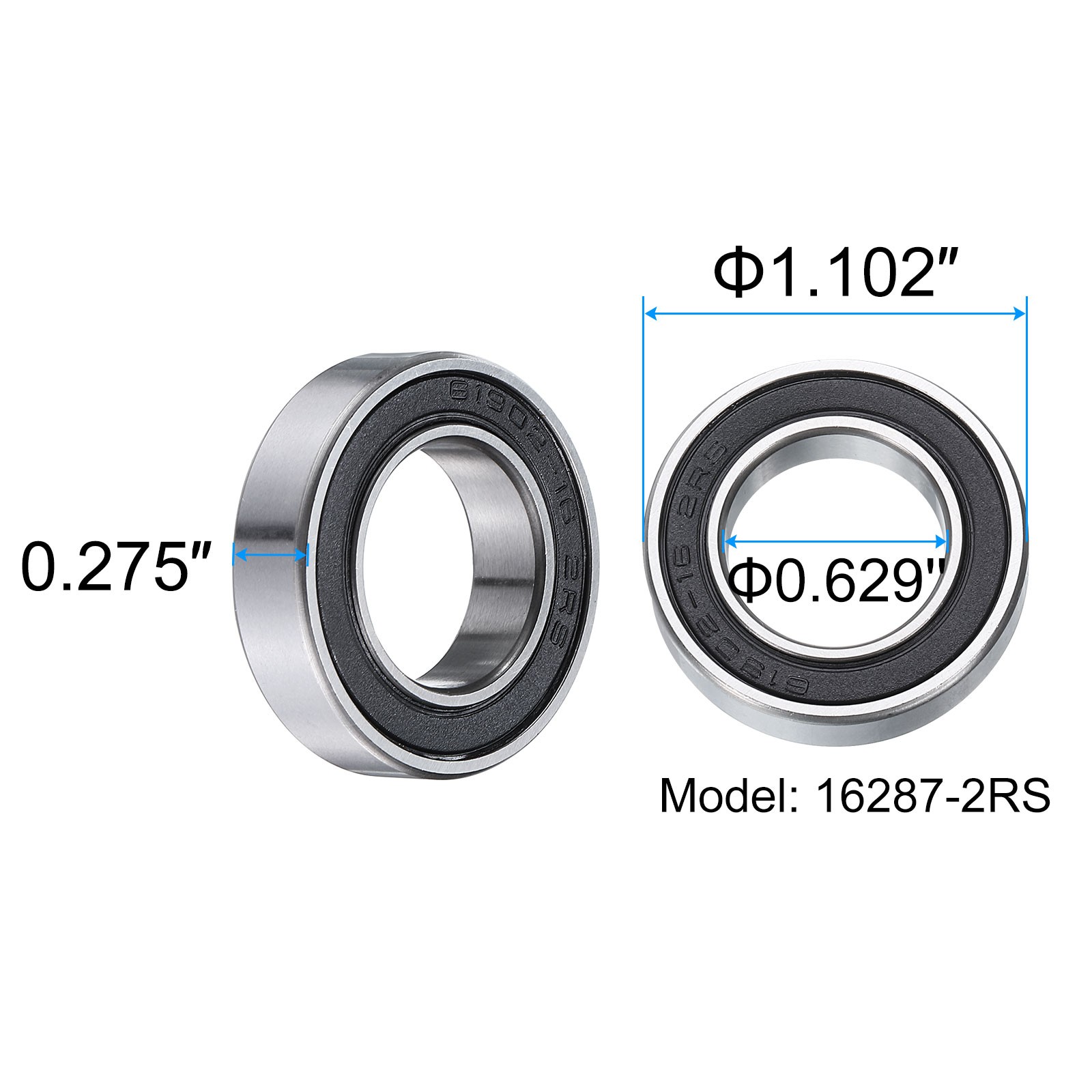 2pcs 16287-2RS Ball Bearings 0.622×1.102×0.275″ Double Sealed ABEC3 ZV2