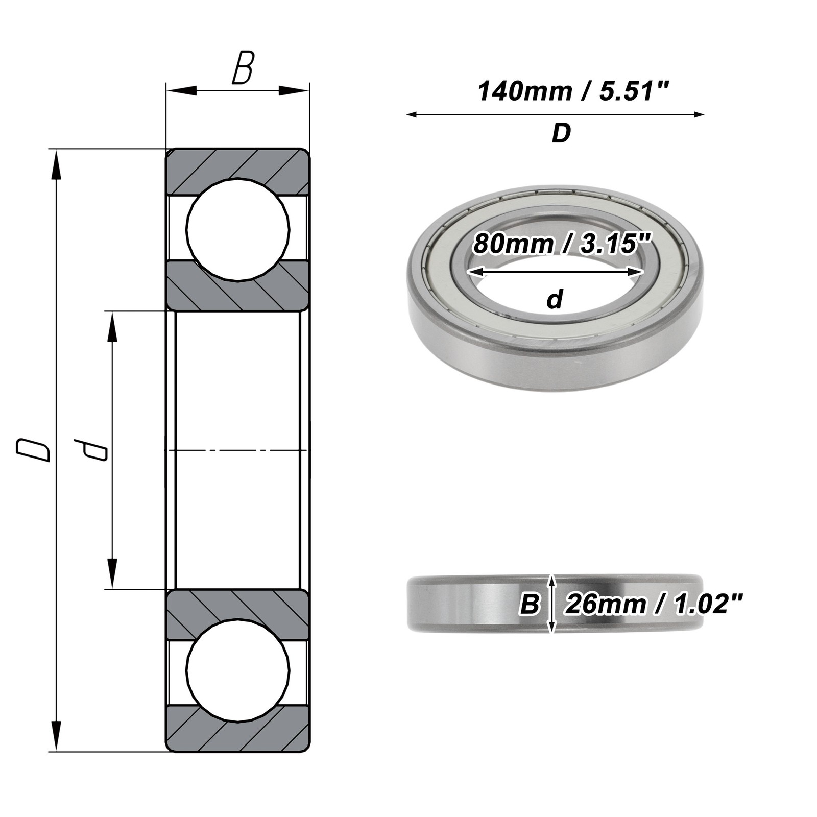 6216ZZ Deep Groove Ball Bearings P6 80x140x26mm 1 Pc Scooter Skateboard Wheel