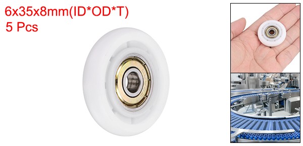 5 Pcs White 626ZZ Nylon Plastic Guide Bearing 6x35x8mm Pulley Roller