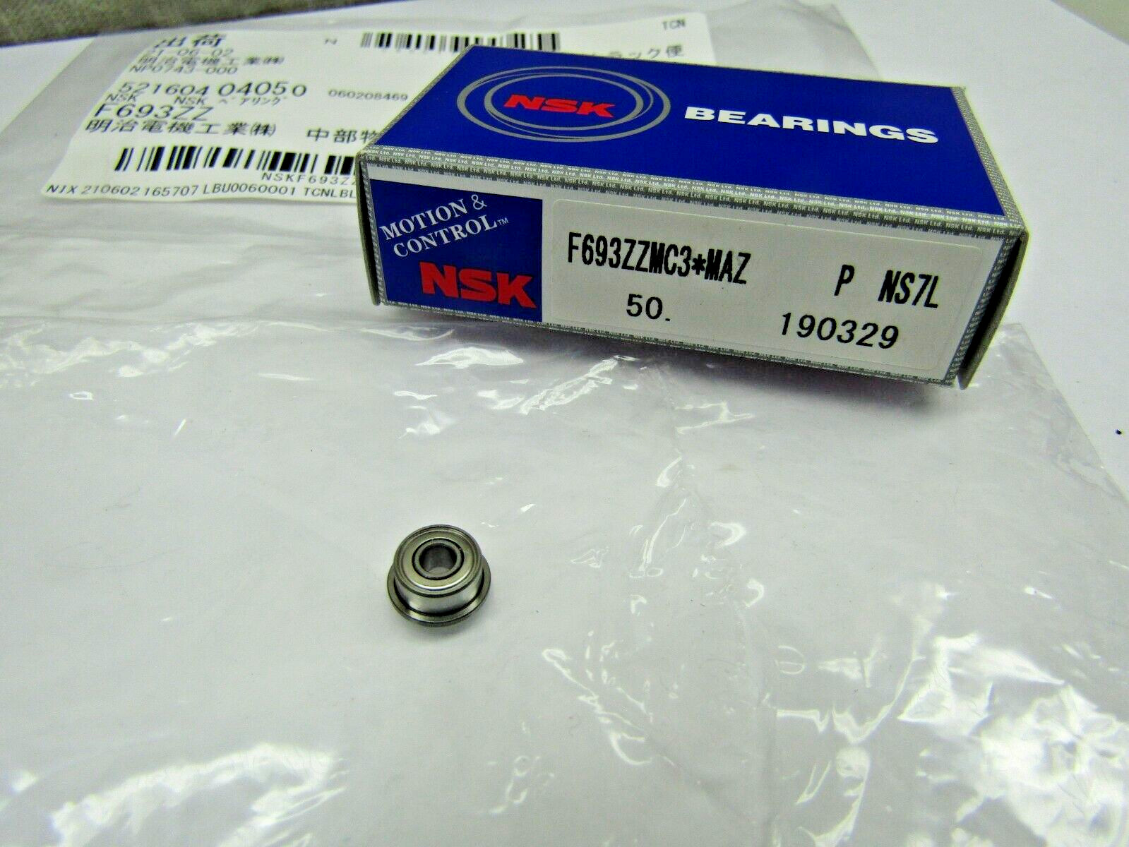 NSK Japan F693-ZZ 3mm X 8mm X 4mm Miniature Flanged Shielded Bearing