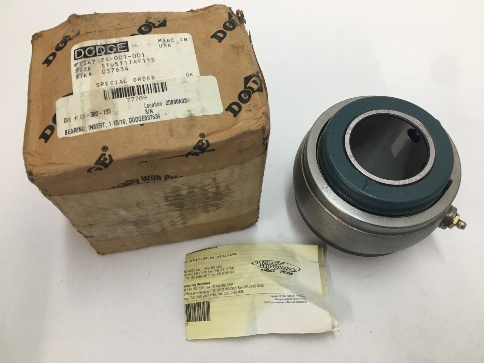 DODGE 037634/S1U511-TAF-115 Bearing Insert 1-15/16″ ID Tapered Roller Timken USA