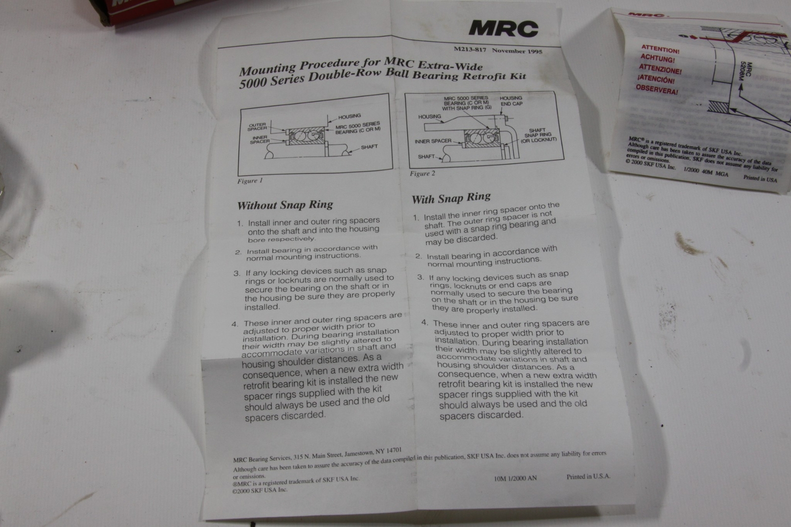 MRC 5205CF1 BEARING with EXTRA-WIDE 5000 SERIES DOUBLE ROW RETROFIT KIT