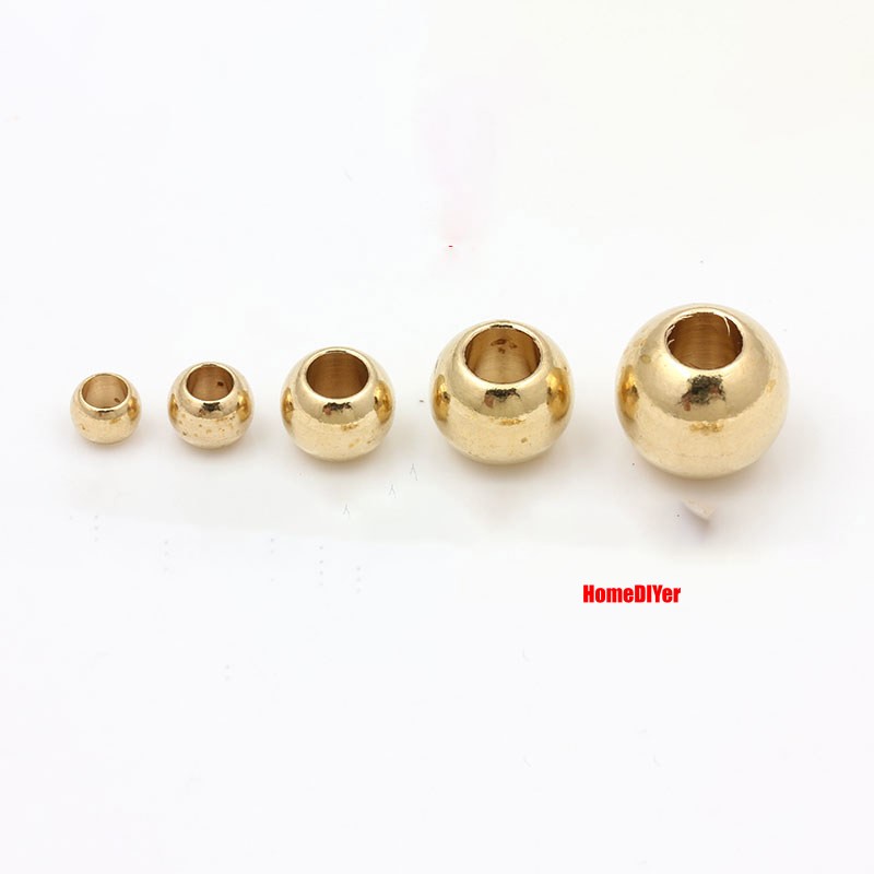 Loose Brass Balls With Hole Solid Perforated Metal Beads DIY Diameter 2mm~16mm