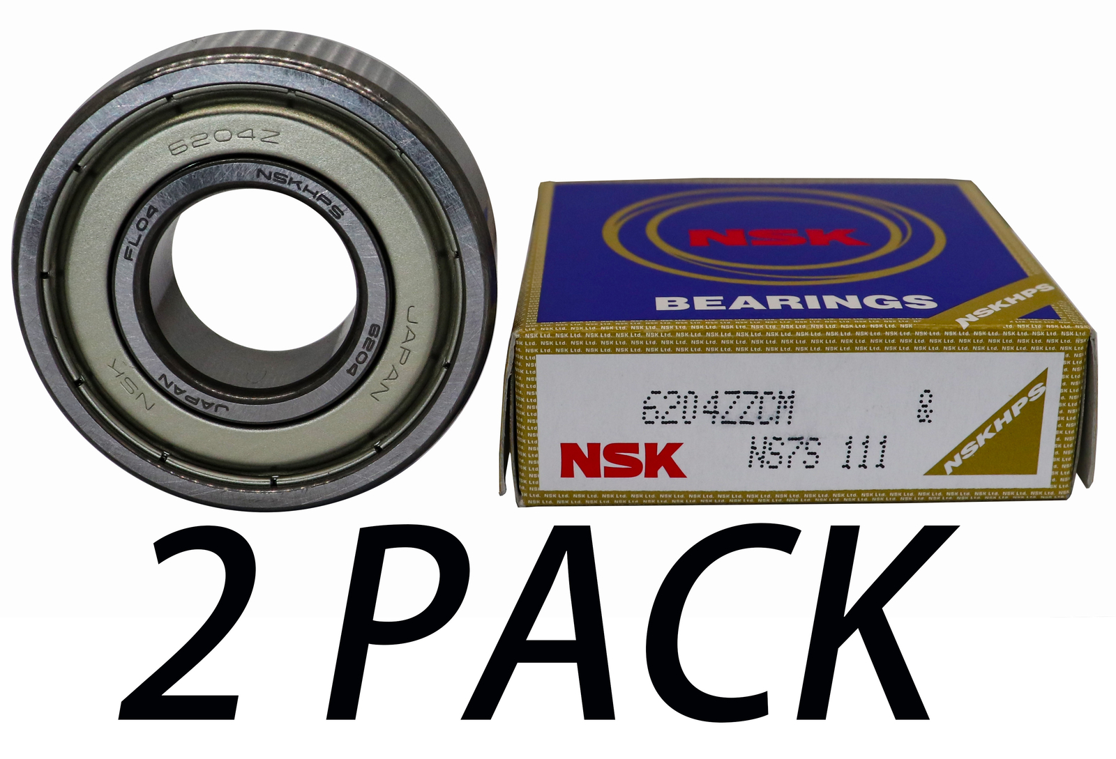 2PACK NSK 6204ZZCM 20X47X14MM Double Metal Sealed Bearings