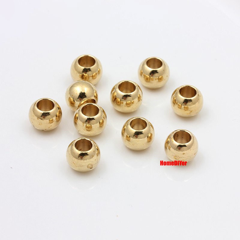 Loose Brass Balls With Hole Solid Perforated Metal Beads DIY Diameter 2mm~16mm