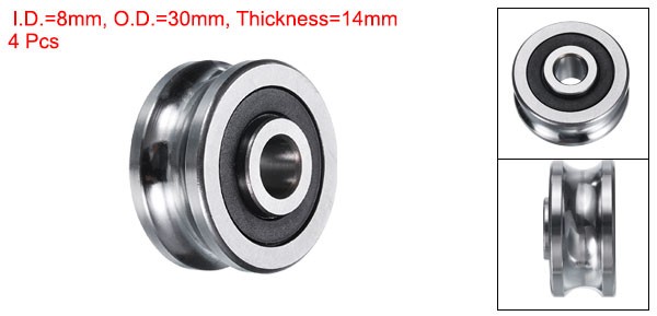 4pack SG25 U Groove Track Guide Bearing 8x30x14mm U Groove Roller Wheel