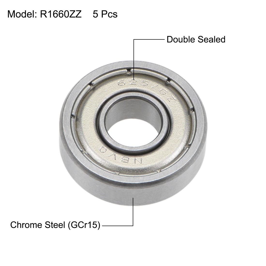 R1660ZZ Ball Bearings Z2 6x16x5mm Double Shielded Chrome Steel 5pcs