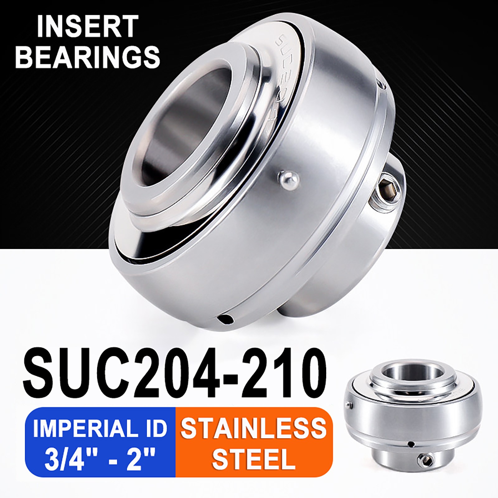Imperial Insert Bearing Stainless Steel Bearings with Grub Screw ID 3/4″ 1″ – 2″