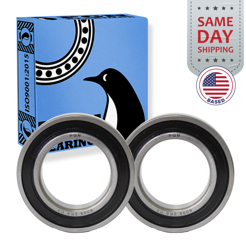 (2) 6008-2RS Premium Rubber Seal Ball Bearing C3 EMQ, 40x68x15, 6008 2RS 6008rs