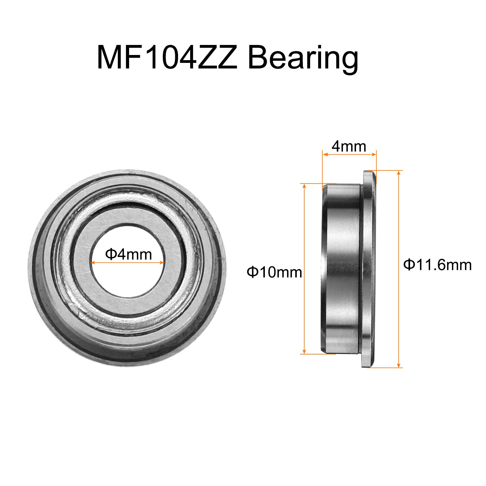10pcs MF104ZZ Flanged Ball Bearing 4x10x4mm Chrome Steel Shielded, P6 (ABEC 3)