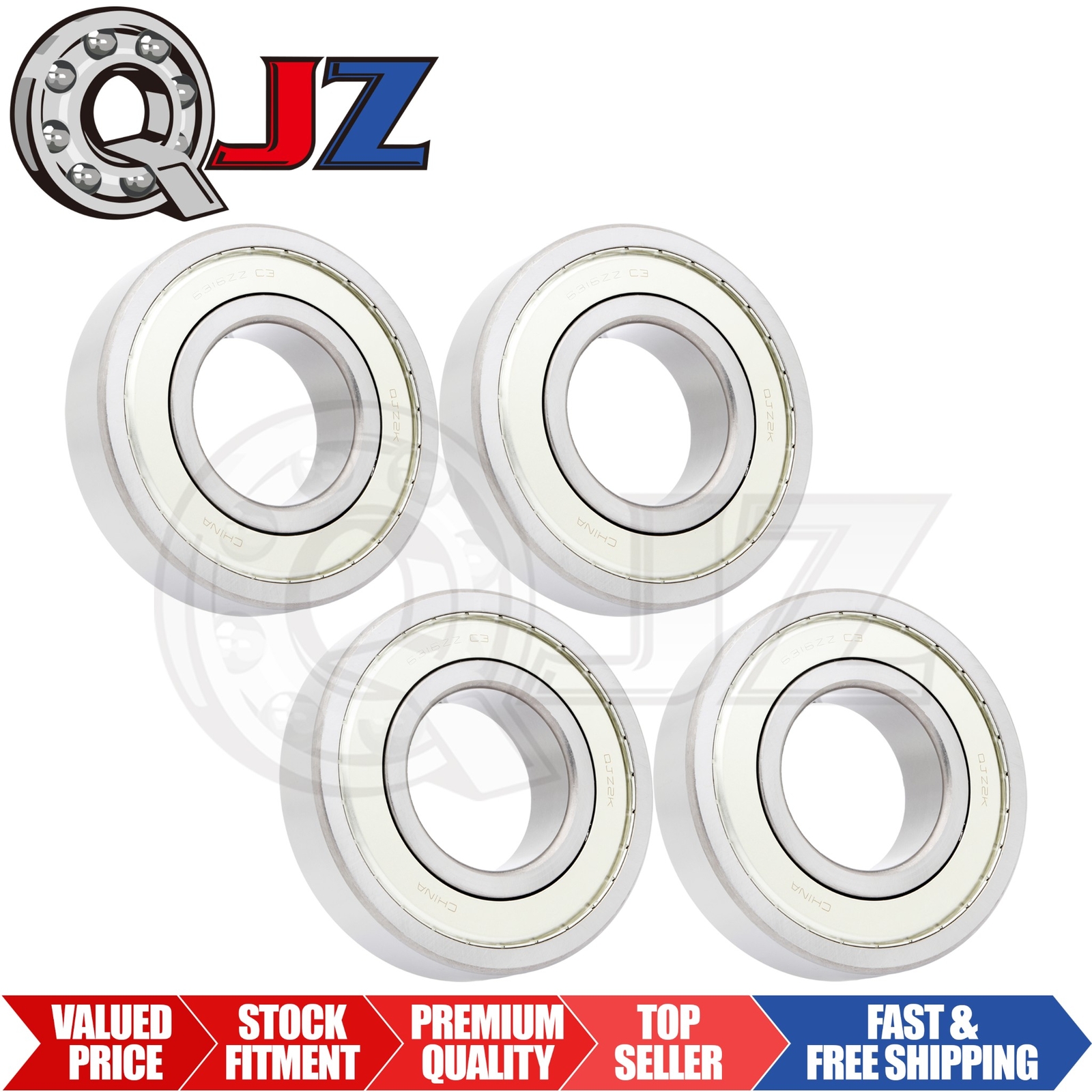 [Qty.4] 6316-ZZ Radial/Deep Groove Ball Bearing [80mm ID x 170mm OD x 39mm W]