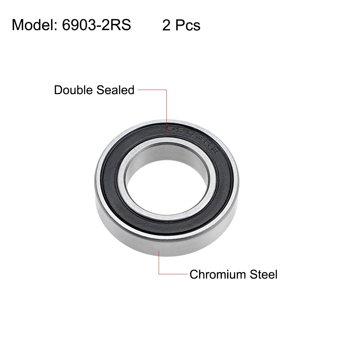 6903-2RS Ball Bearings 17x30x7mm Double Sealed Chrome Steel Z2 ABEC1 2pcs