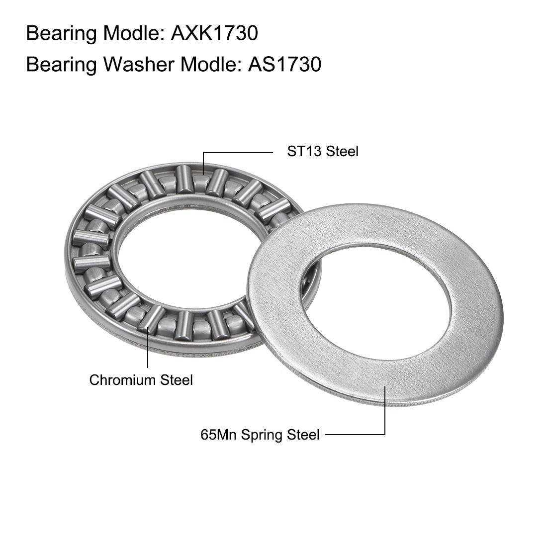 10pcs AXK1730 Thrust Needle Roller Bearings 17x30x2mm with AS1730 Washers