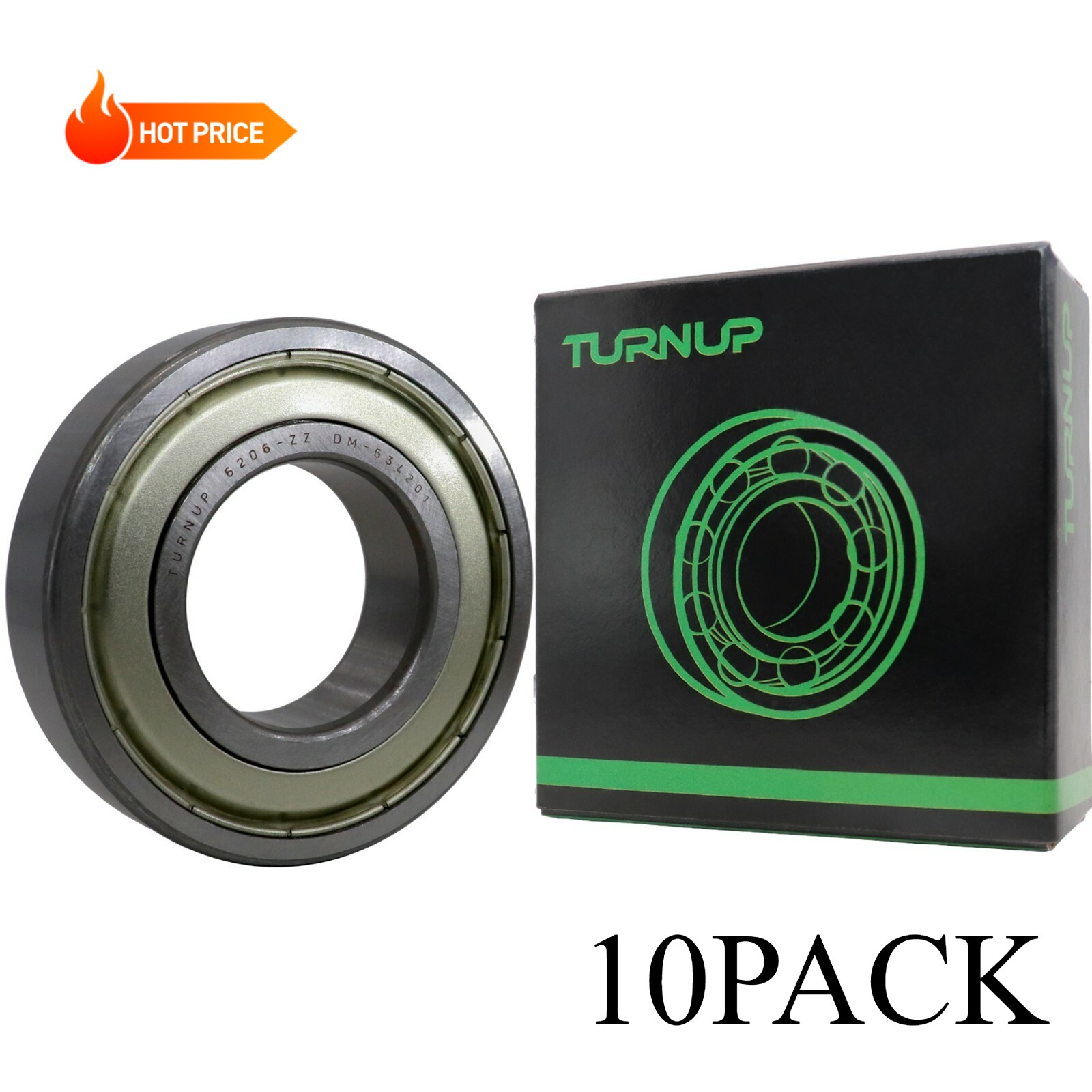 (10 PACK) USA TURNUP 6206-ZZ 30X62X16MM Double Metal Seal Ball Bearings