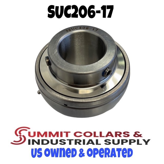 SUC206-17 Stainless Steel Insert Ball Bearing with Set Screw 1-1/16x62x19mm