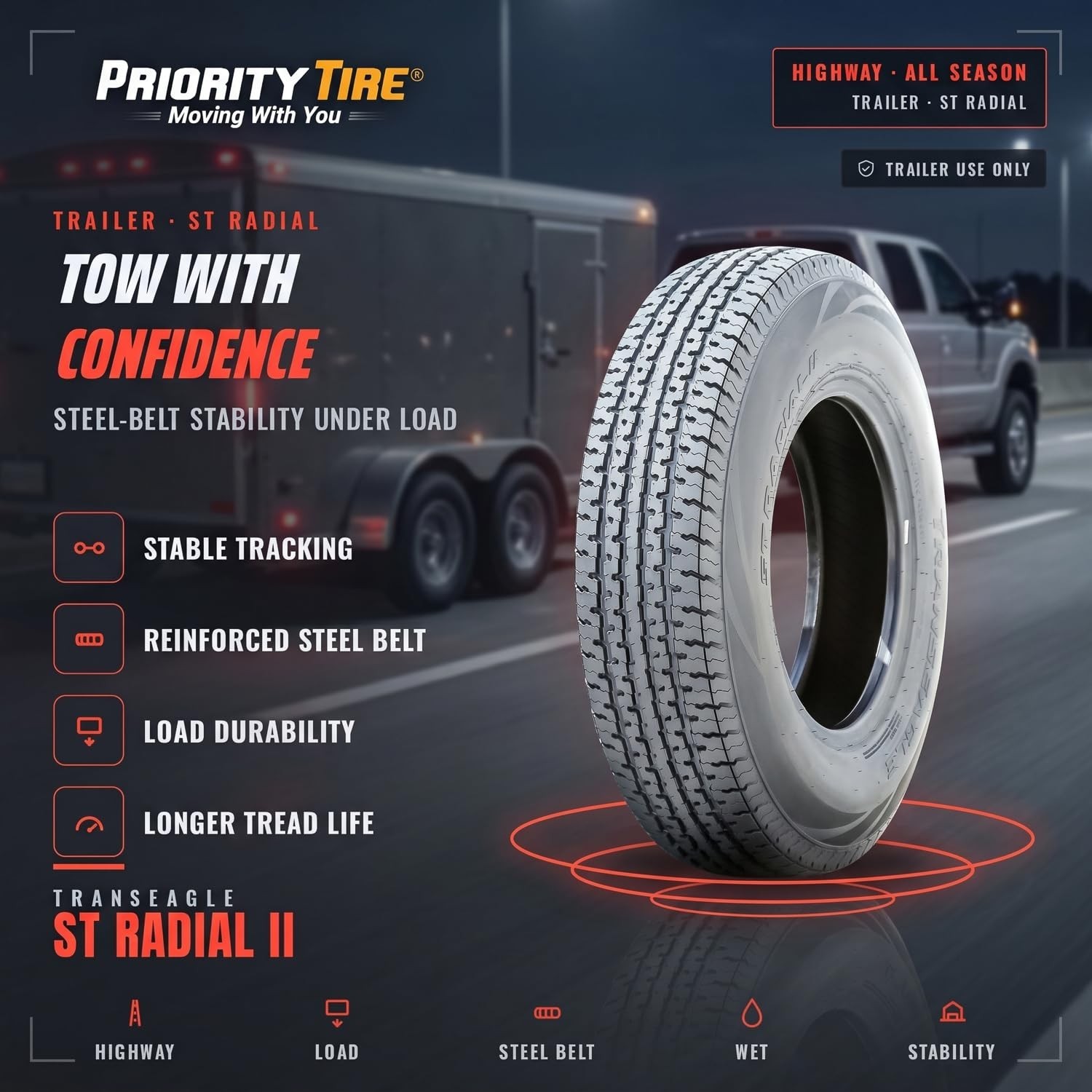 Transeagle ST Radial II Premium Trailer Radial Tire-ST205/75R15 205/75/15 205…