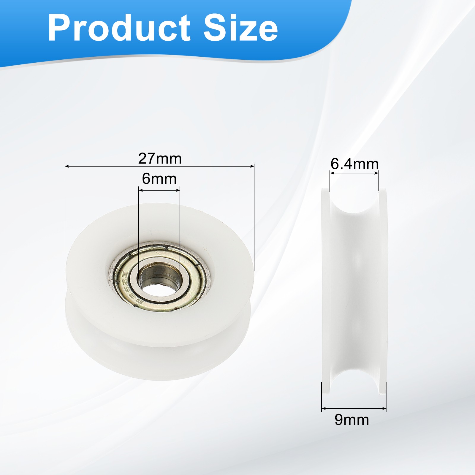 8 Pcs White Groove Nylon Plastic Guide Bearing 6x27x9mm Pulley Roller