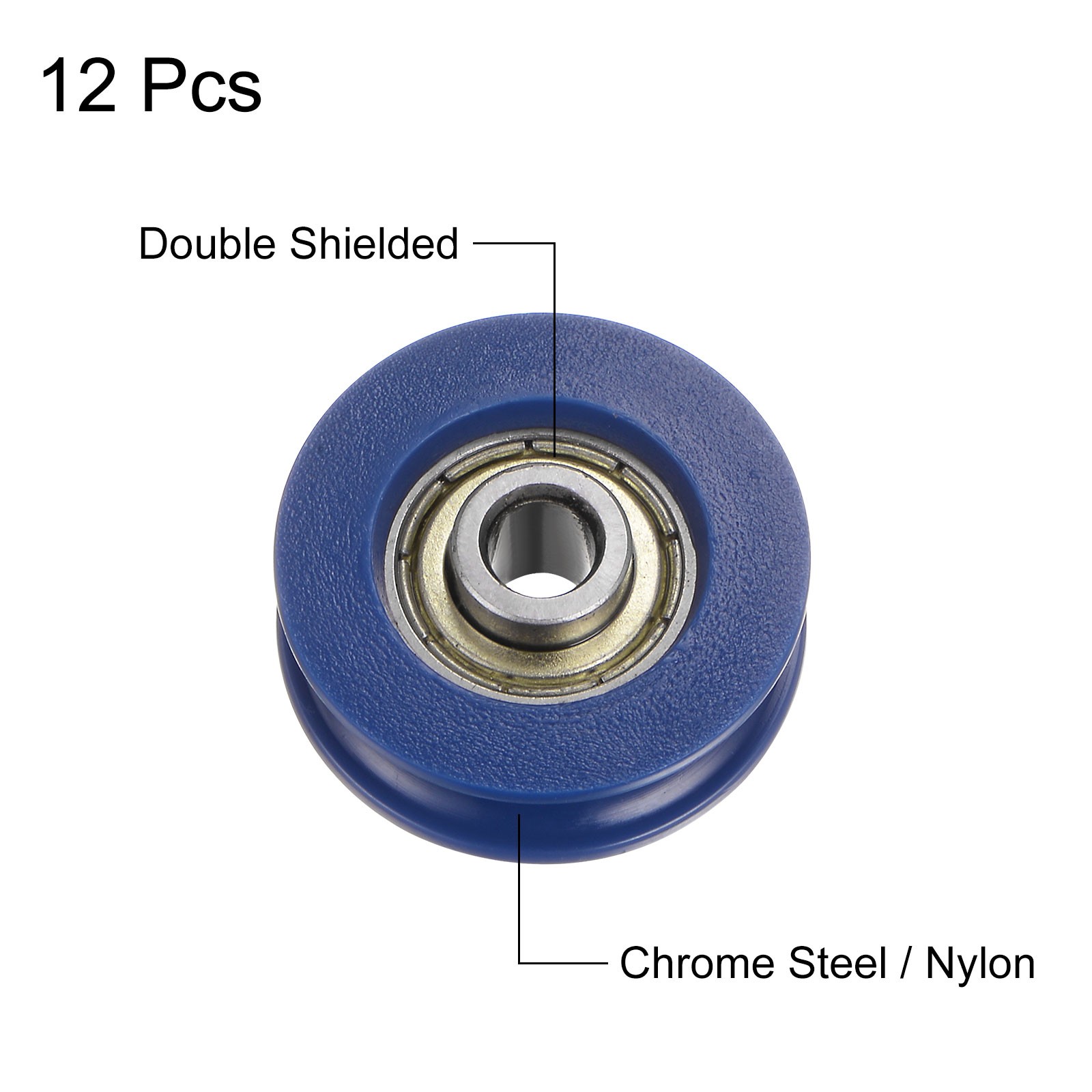 12pcs U Type Groove Pulley Nylon Guide Rolling Bearing 5×25.5×8.5mm Blue
