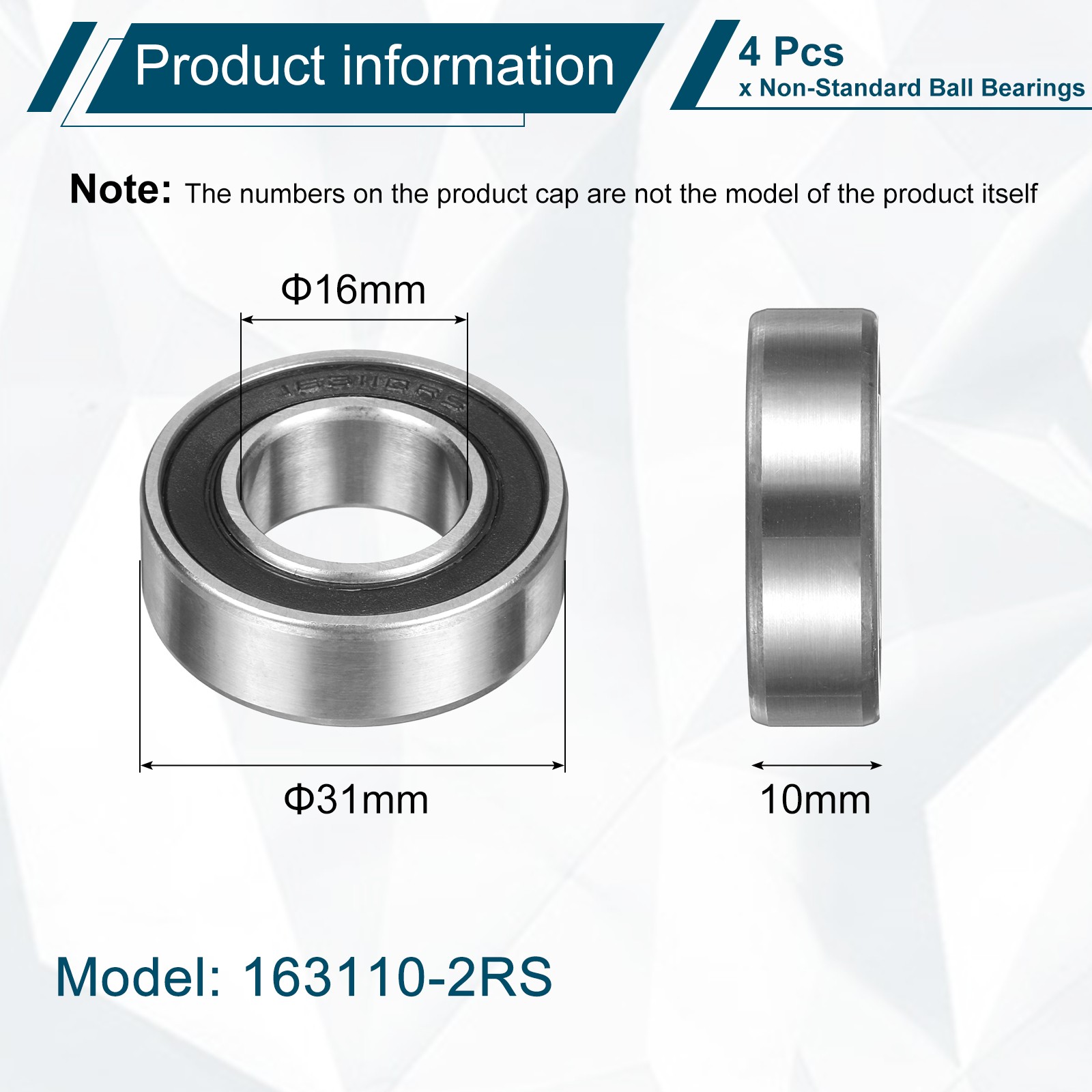 4pcs 163110-2RS Non-Standard Ball Bearings 16mm ID x 31mm OD x 10mm Thickness
