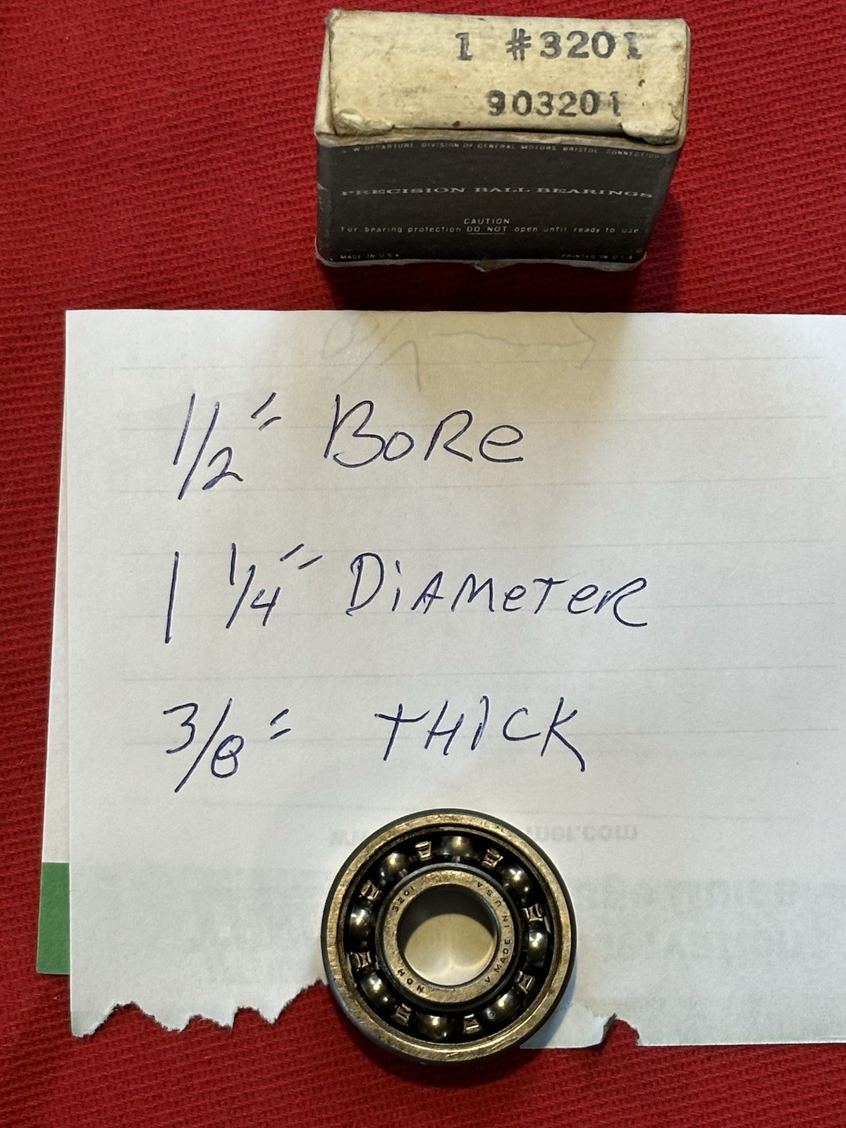 DELCO NEW DEPARTURE 3201 / 903201 ROLLER BEARING 1 1/4” DIA. 1/2” BORE 3/8” WIDE