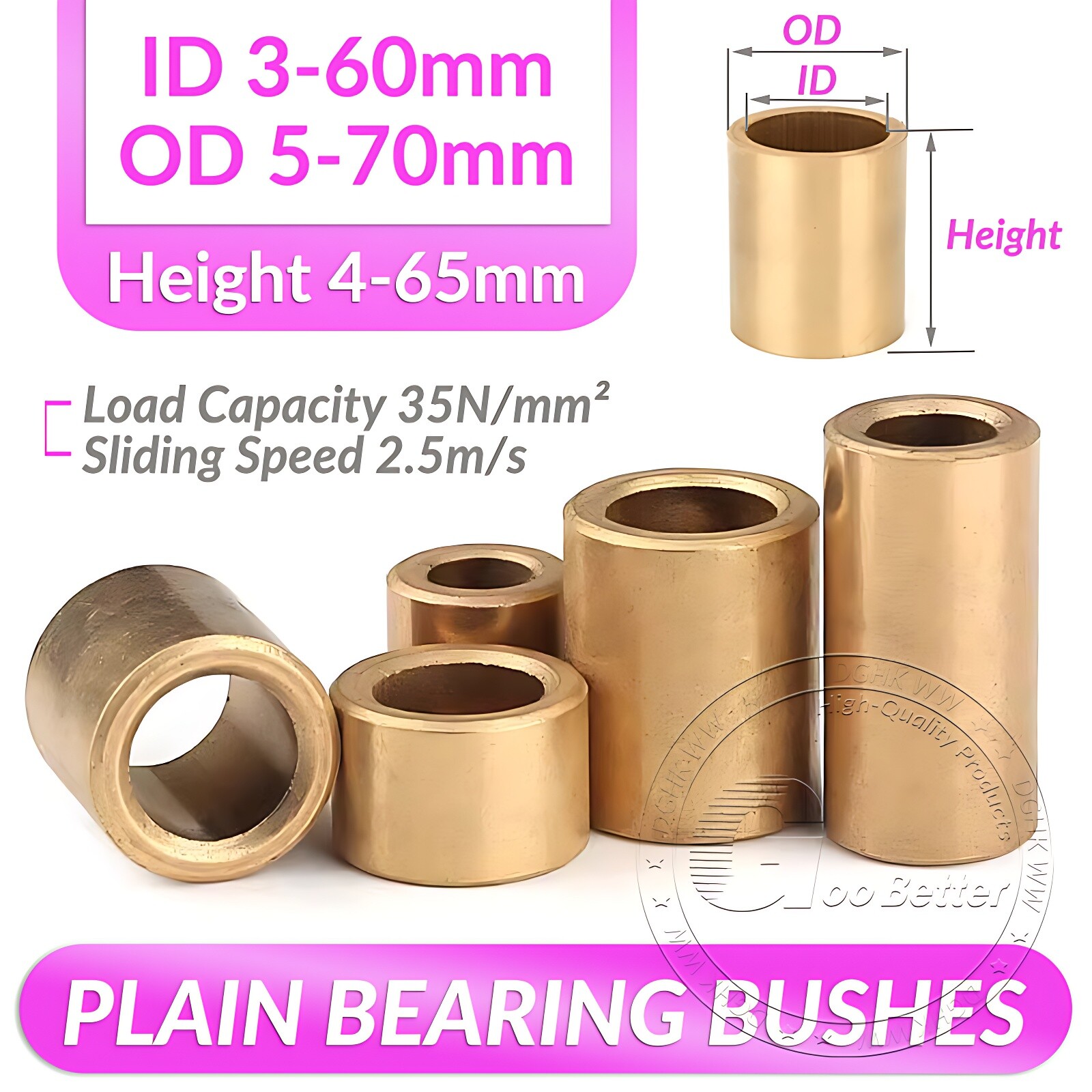 Metric Oilite Plain Bronze Sintered Bearing Bushe Series Self Lubricating Sleeve