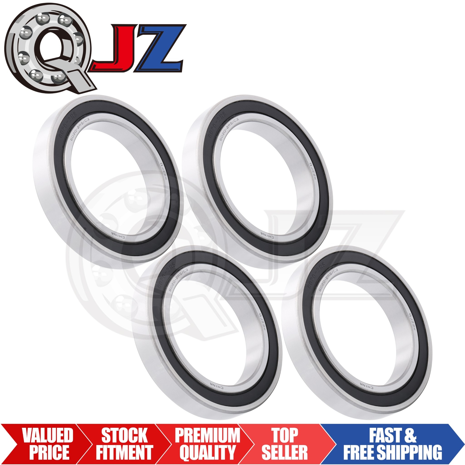[Qty.4] 6020-2RS Deep Groove Radial Ball Bearing [100mm ID x 150mm OD x 24mm W]