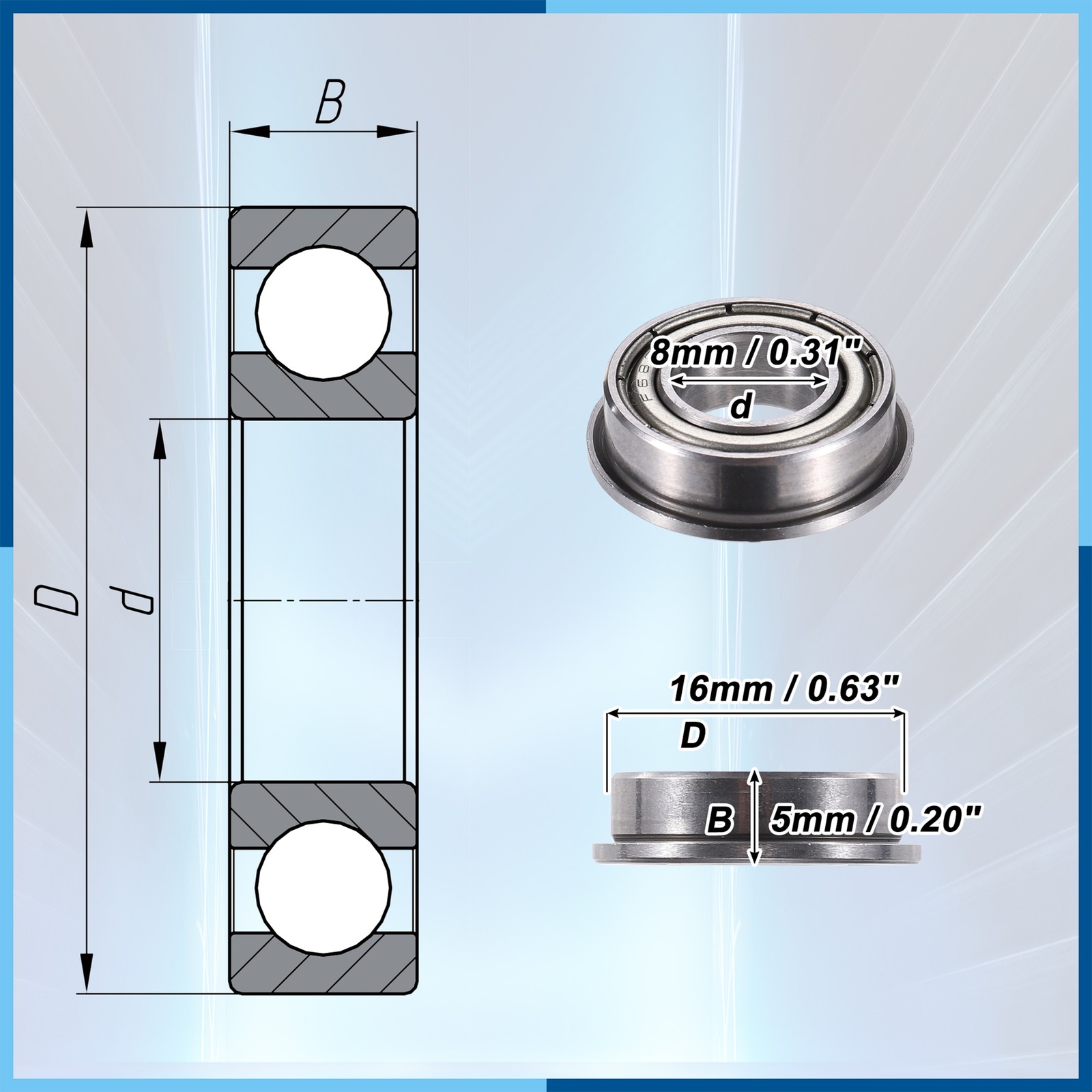 10Pcs F688ZZ 8x16x5mm Double Metal Shield Single Row Deep Groove Ball Bearing