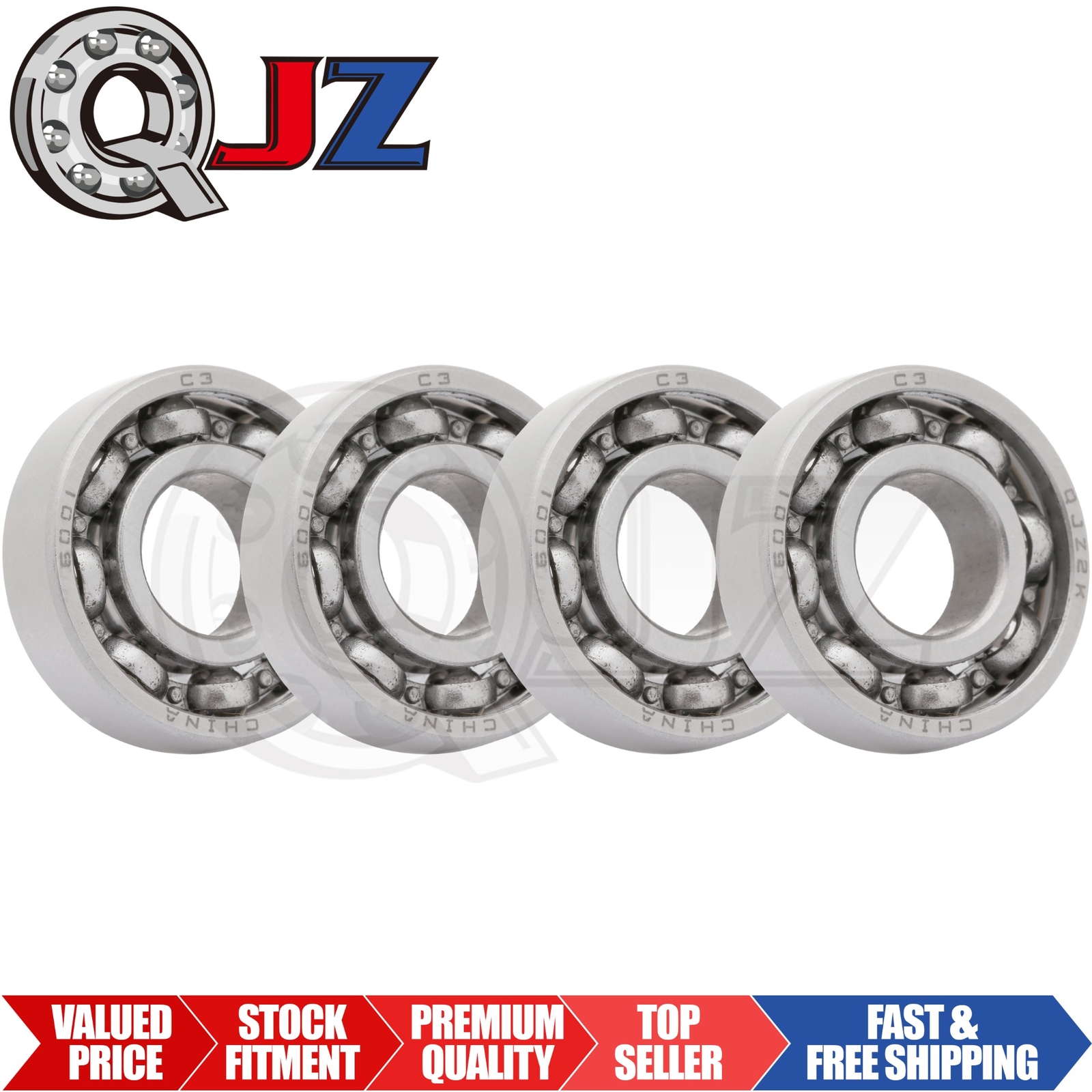 [Qty.4] 6001-OPEN Deep Groove Radial Ball Bearing [12mm Bore x 28mm OD x 8mm W]
