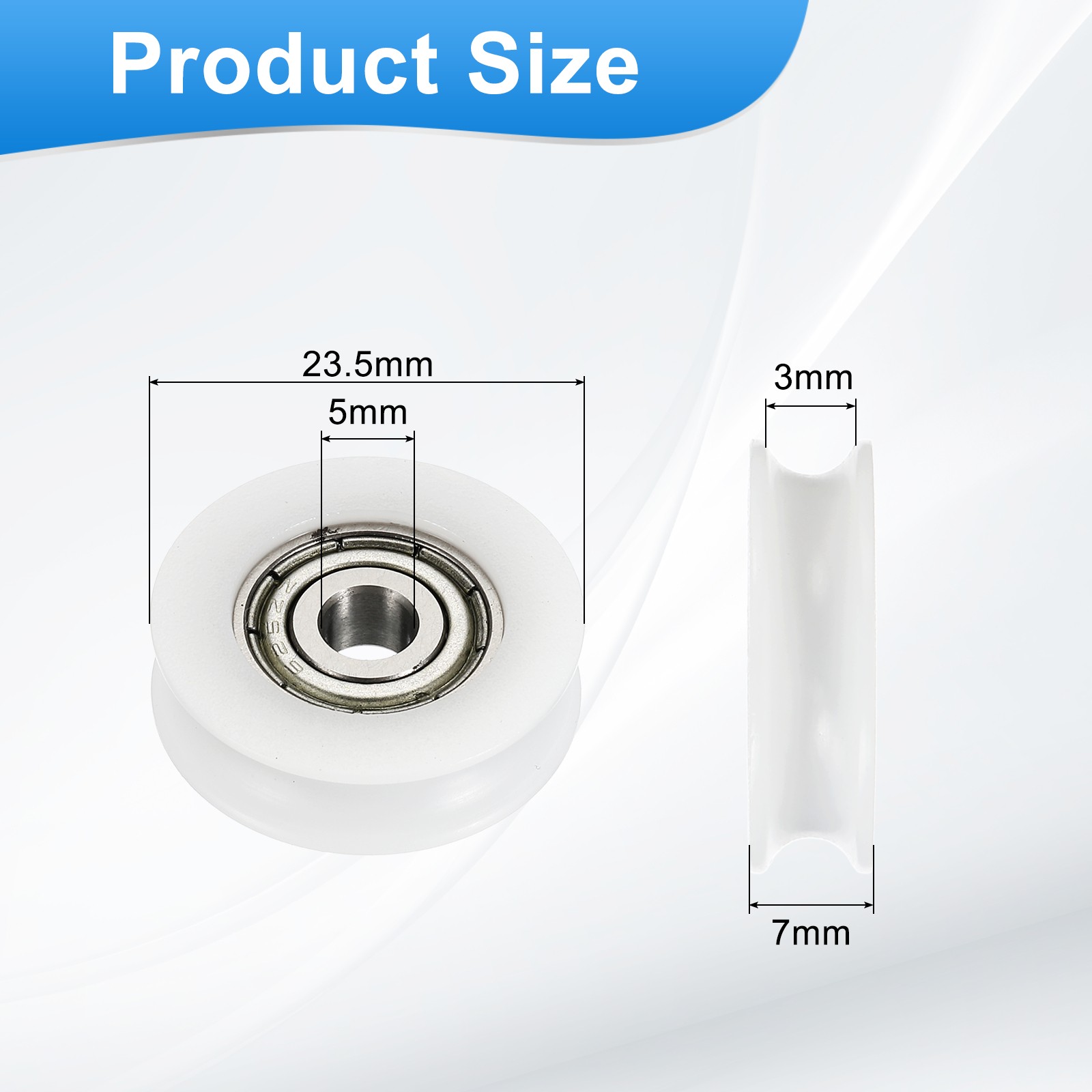 16Pcs, Groove Nylon Plastic Guide Bearing 5×23.5x7mm Pulley Roller White