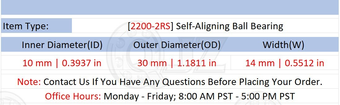 [Qty.10] New 2200-2RS Self-Aligning Ball Bearing [10mm Bore x 30mm OD x14mm W]
