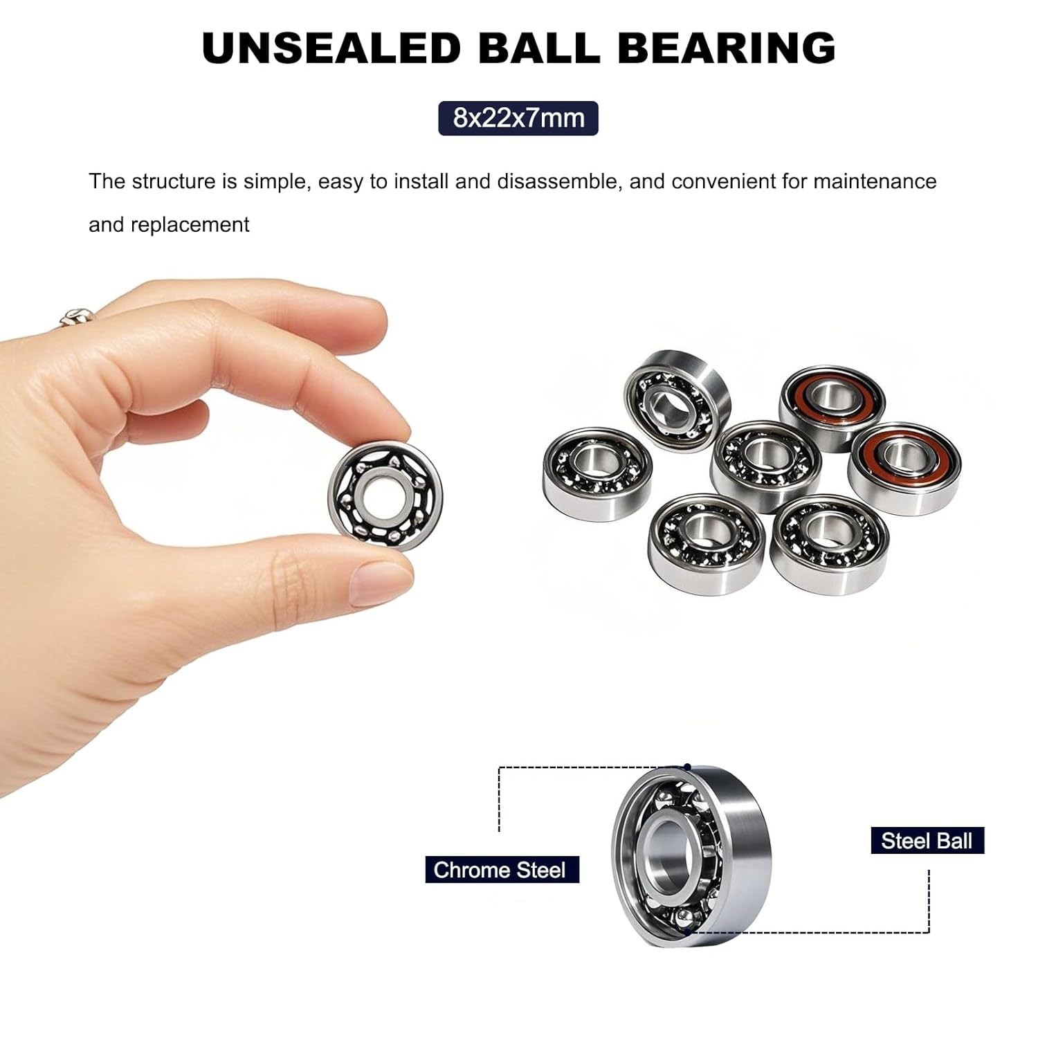 20PCS 608 Deep Groove Bearings 8x22x7mm Miniature Fidget Spinner Pack for RC Car