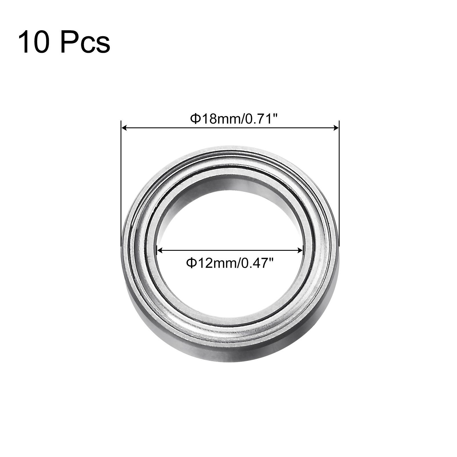 10pcs 6701ZZ Deep Groove Ball Bearings, Chrome Steel Z2 Bearing 12x18x4mm