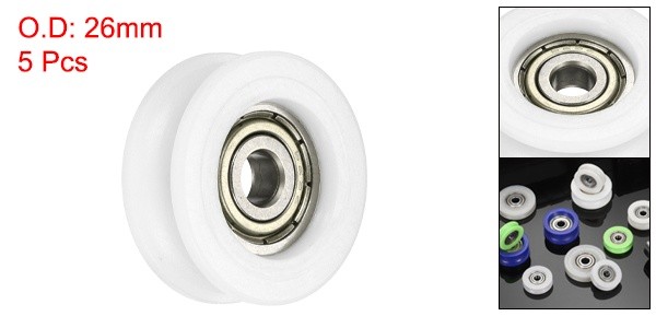 5 Pcs White Groove Nylon Plastic Guide Bearing 5x26x9mm Pulley Roller