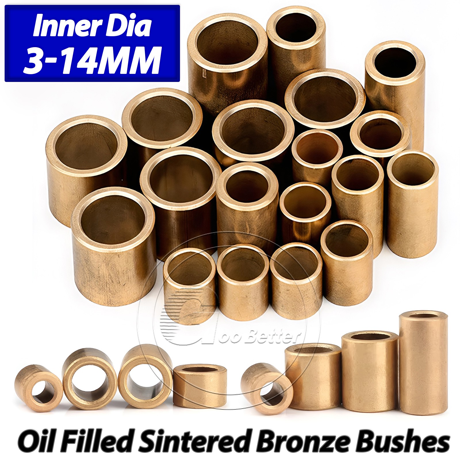 Metric Plain Oil Filled Sintered Bronze Bushes – Bore 3mm to 14mm – Choose Size
