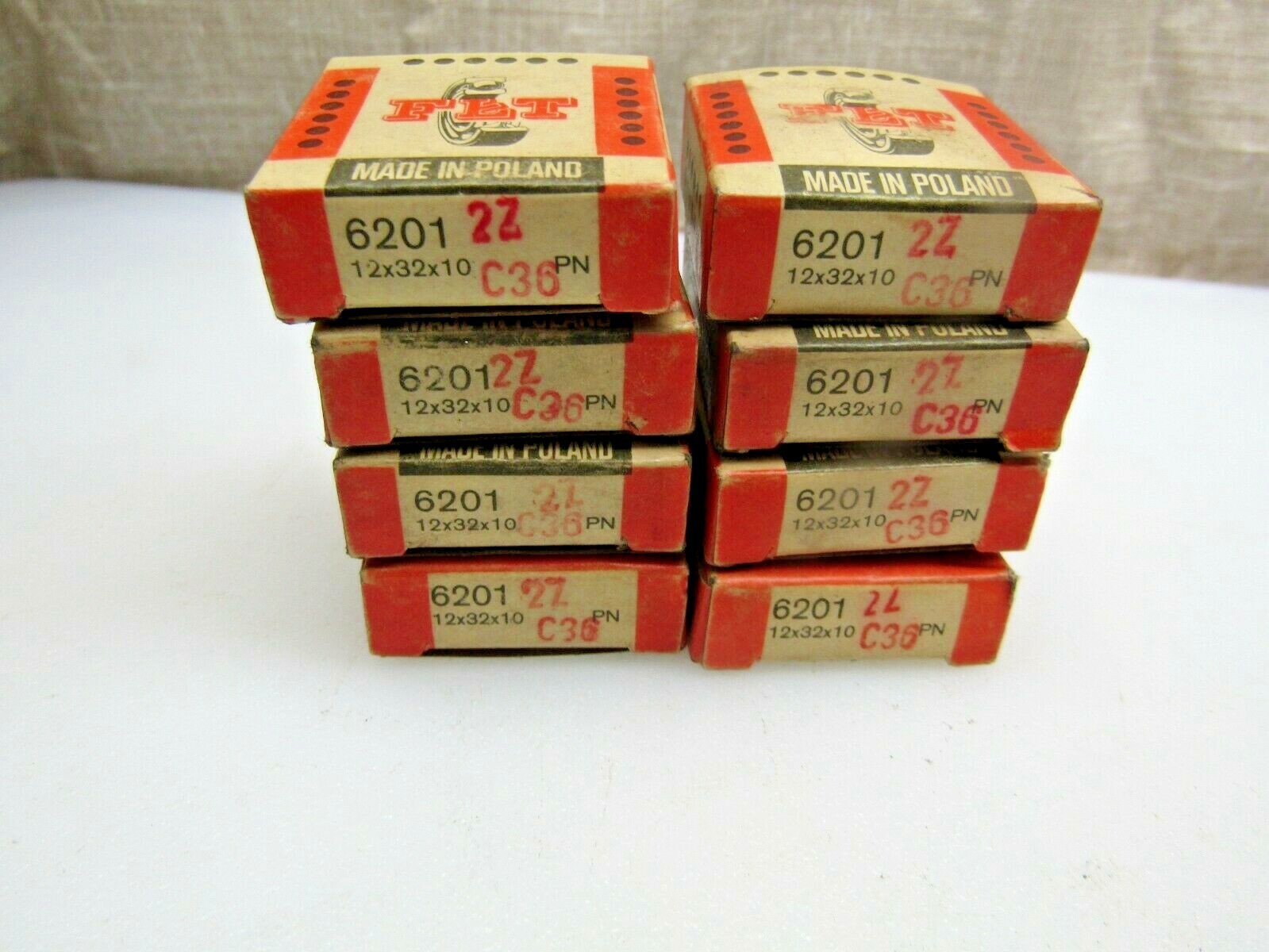 (Lot of 8) FLT Group 6201-ZZ 12 mm X 32mm X 10 mm Metal Shielded Bearing