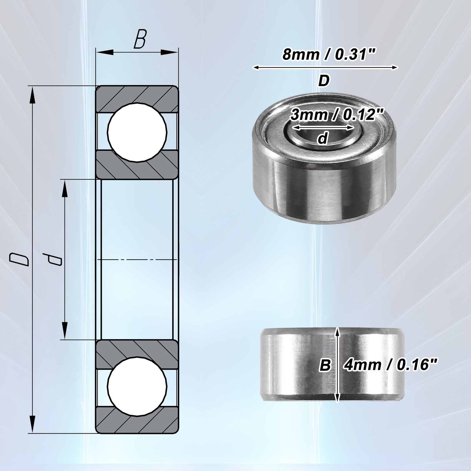 10pcs 3x8x4mm Double Metal Shield 693zz Single Row Deep Groove Ball Bearings