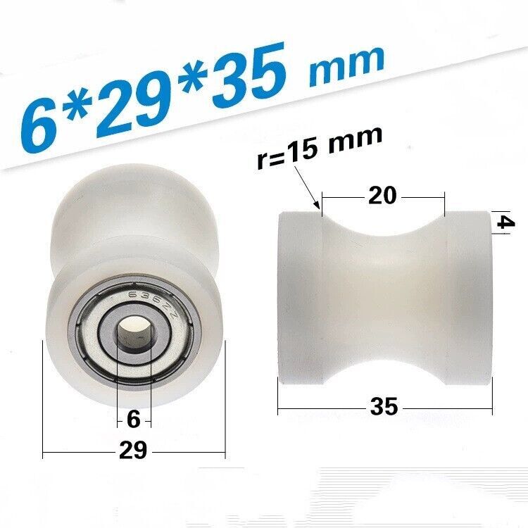 2Pcs U Type Groove Pulley Nylon Roller Bearing 6x29x35mm U Groove Guide Wheel