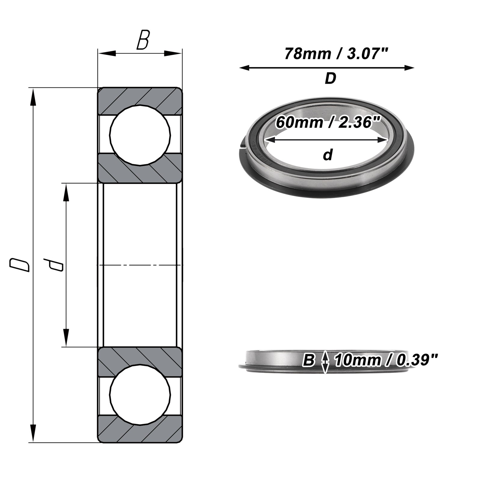 6812NR2RS Deep Groove Ball Bearings 60x78x10mm 1 Pc Scooter Skateboard Wheel