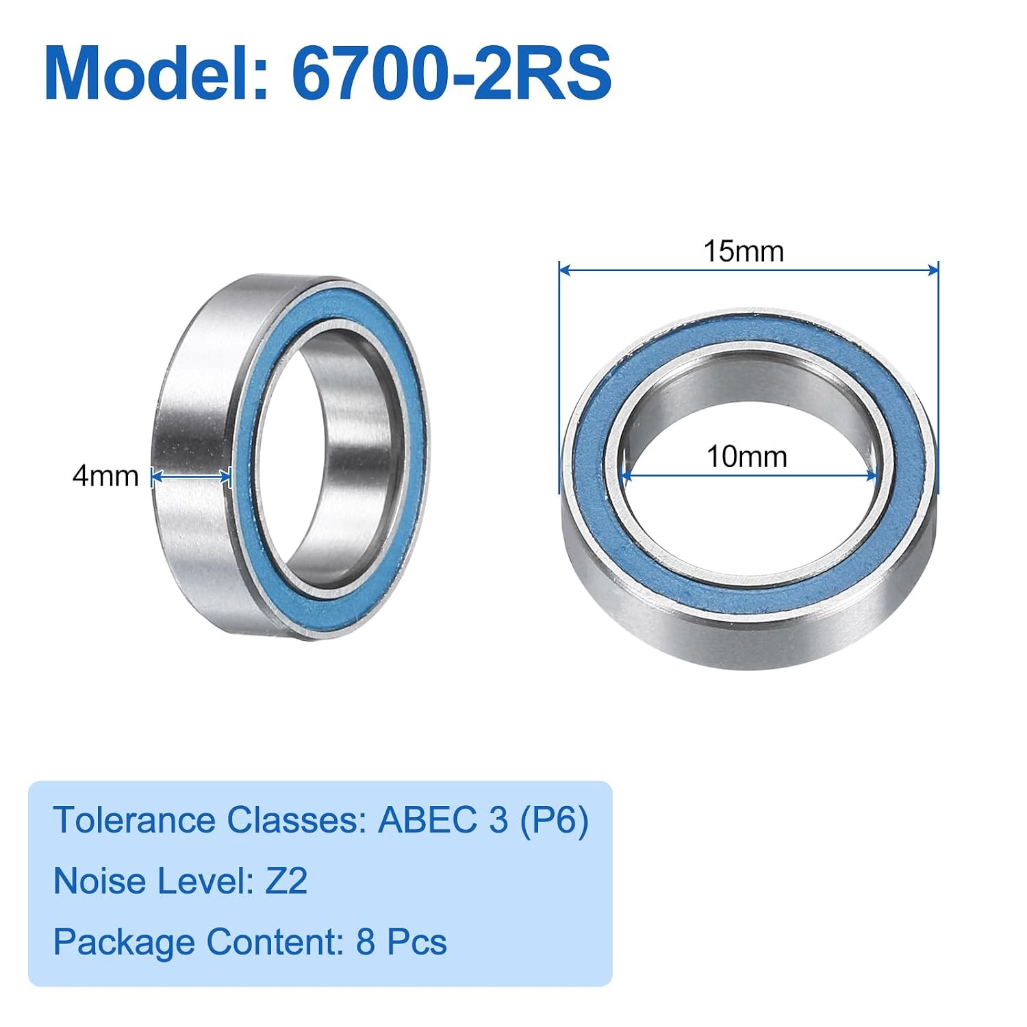 8Pcs 6700-2RS Deep Groove Ball Bearings 10X15X4Mm Chrome Steel Bearing
