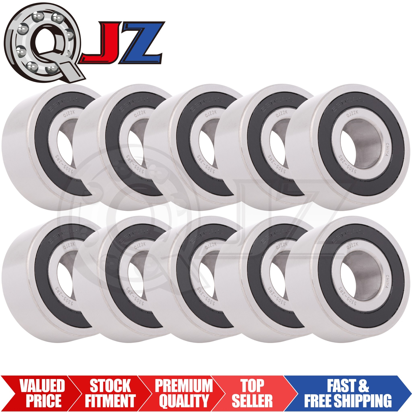 [Qty.10] 5305-2RS Angular Contact Ball Bearing [25mm Bore x 62mm OD x 25.4mm W]