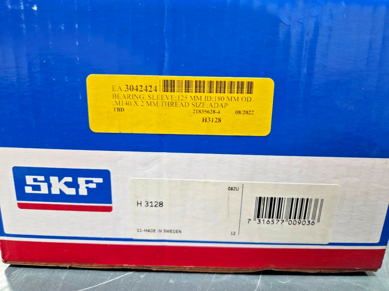 SKF H-3128 ADAPTER SLEEVE, 125MM BORE DIA, 97MM OAL, M140X2 THREAD SIZE, 0214H