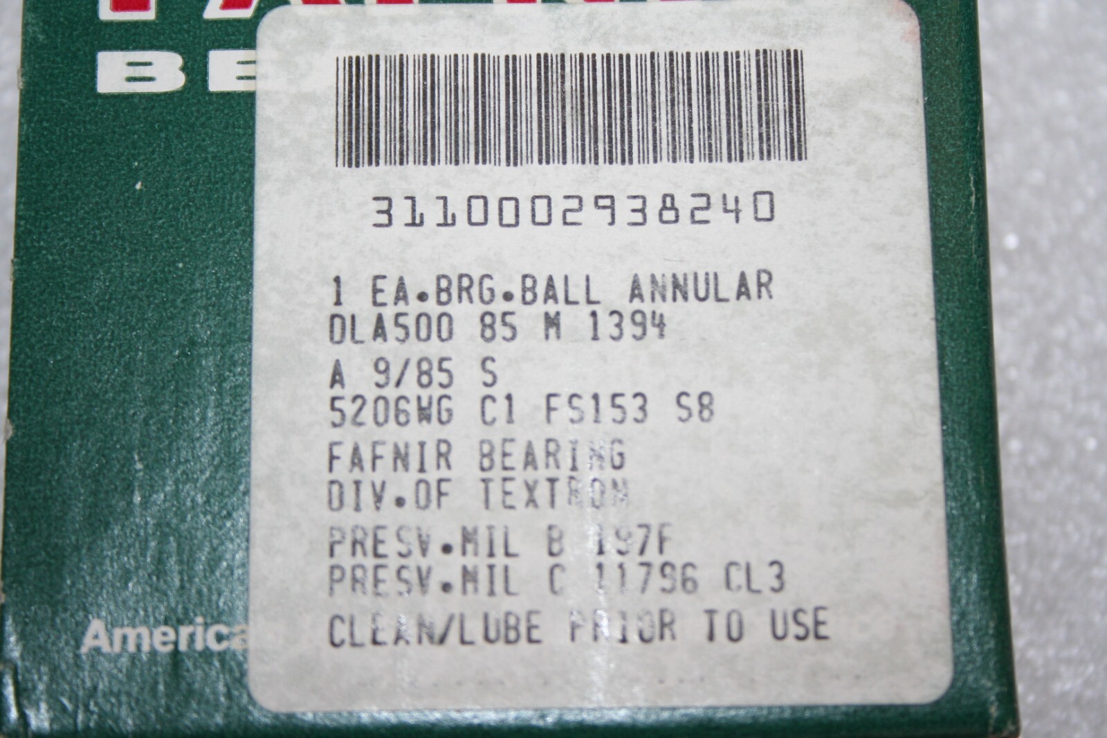 FAFNIR 5206WG C1 FS153 Double Row Angular Contact Bearing 5206-WG – NEW –