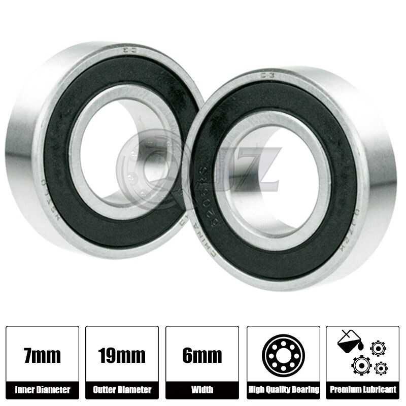 [Qty.2] 607-2RS Miniature Radial/Deep Groove Bearing [7mm ID x 19mm OD x 6mm W]