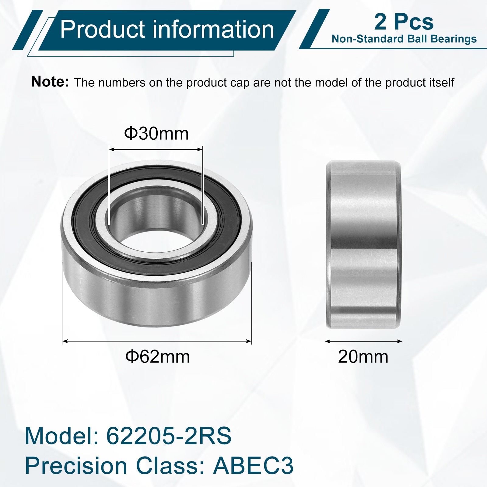 2pcs 62206-2RS Non-Standard Ball Bearings 30mm ID x 62mm OD x 20mm Thickness