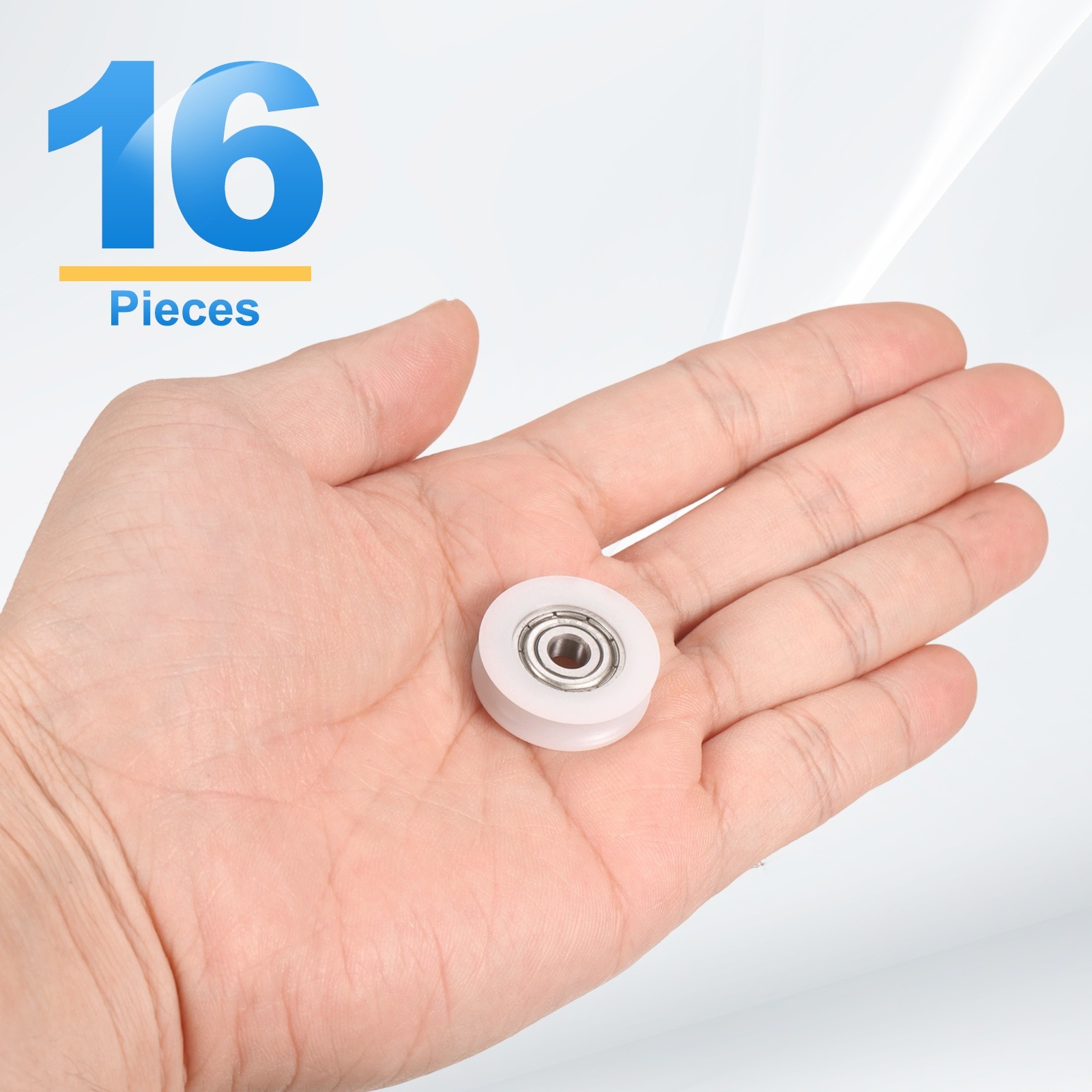 16Pcs Groove Nylon Plastic Guide Bearing 5x24x7mm Pulley Roller(White)
